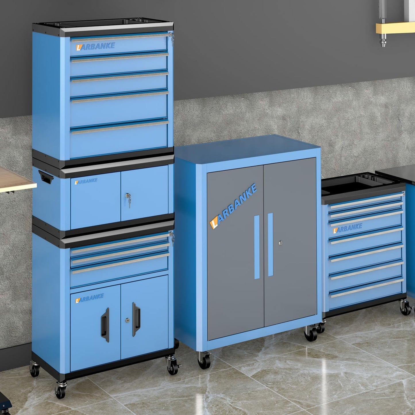 LARBANKE 8 Drawer Rolling Tool Chest with Locks&360° Wheels,Tool Cabinet with Multifunctional Countertop,Tool Chest with Connection Rods,Can Be Used as 3 Individual Units or Combine a Large One