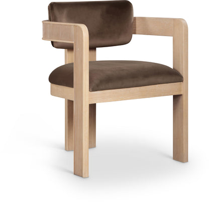 Meridian Furniture 11094Brown-C Sacha Collection Art Deco Dining Chair, Ultra Luxe Brown Velvet, 460 GSM Velvet, Solid Fluted Wood Natural Finish, 22.5" W x 22" D x 31" H, Brown, Set of 2