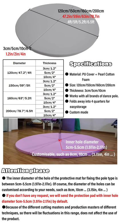 Purple Crash Mat for Pole Dancing, 3ft/3.5ft/4ft/4.5ft/5ft/5.5ft/6ft/6.5ft Large Round Folding Portable Pole Dance Crash Mat, 1.2in/2in/4in Thick Gymnastics Crash Landing Mat Pad ( Color : 180cm/5.9ft
