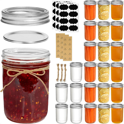 8 oz 24Pcs Set, ComSaf Small Mason Jars Bulk Half Pint Regular Mouth Mason Jar with Lids and Seal Bands, Glass Canning