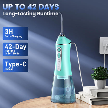 Water Flosser for Teeth Cleaning and Flossing, 5 Modes Rechargeable Cordless Oral Irrigator 320ml Water Tank Teeth Cleaner, IPX7 Waterproof Portable Electric Dentel Flossers for Home and Travel,Pink