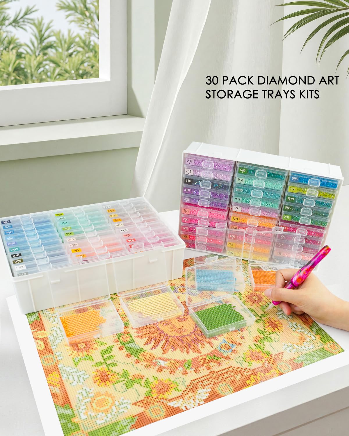YBUTVY Diamond Art Trays with Lids, 60PCS Diamond Painting Trays with Lids ＆ Diamond Art Storage, Diamond Painting Accessories for Beads (2 Packs)
