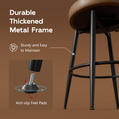 Sucrever Bar Stools Set of 4, 26" Counter Height Swivel Leather Bar Stools, Upholstered Barstools with Back & Footrest Metal Legs, Stools for Kitchen Island, Home Bar, Dining Room Brown