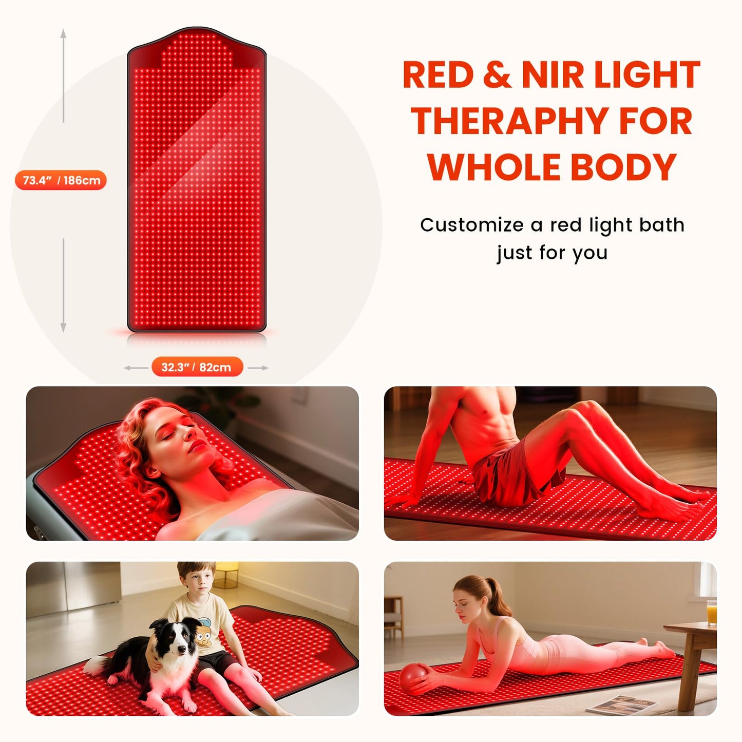 Red Light Therapy for Body, Infrared Light Therapy, 73"x 32" Red-Light Mat for Full Body, 1090 LEDs, 660nm & 850nm 3-in-1 LED Bead, Pain Relief, Light-Therapy for Dogs, Shoulder, Back, Knee
