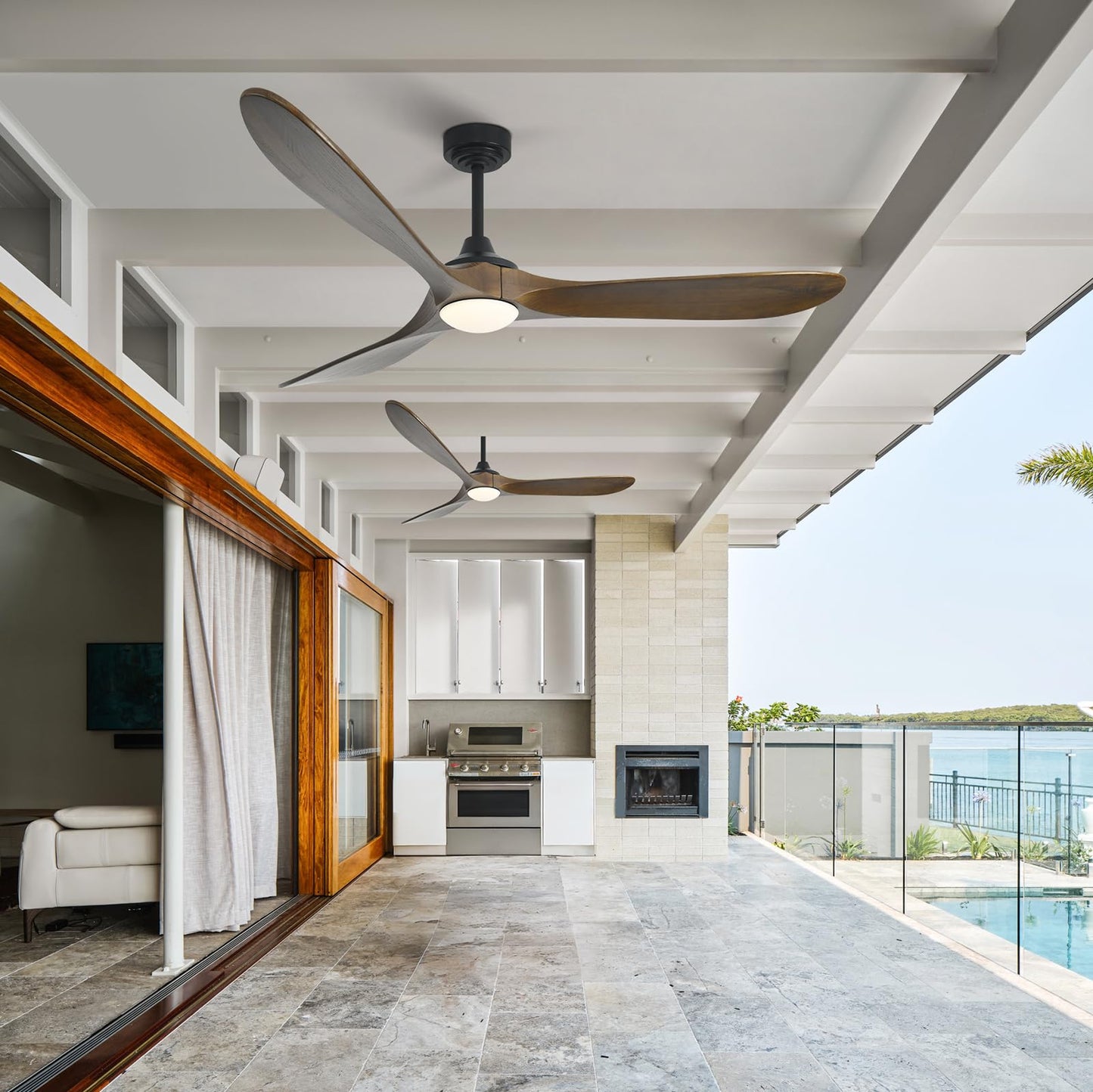 Homlit Ceiling Fan with Lights, 72'' Solid Wood Indoor/Outdoor Ceiling Fan with Quiet Reversible DC Motor, Control with WIFI Alexa App, 3CCT Dimmable, 6 Speeds Bronze Outdoor Fan for Patio Porch
