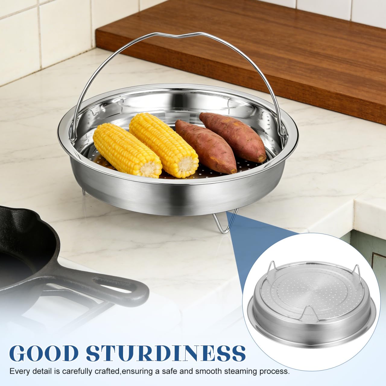CALLARON Stainless Steel Basket, 7inch Vegetable Basket, Metal Multifunctional Cooker Steamers with Handle, Universal Pot Insert for Seafood, Dumplings, Dishwasher Safe