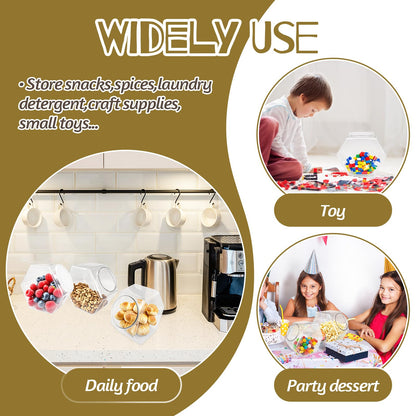 Woozettn 4 Pcs Plastic Candy Jars,71 Oz Clear Plastic Cookie Jars,Hexagonal Candy Containers with Lids for Kitchen,Dry Food,Candy,Dog Food,Cookies,Coffee Pod,Laundry Pod
