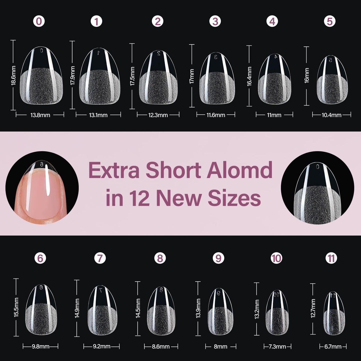 Misssix Short Almond Gel Nail Tips Kit, 216Pcs Pre Etched Clear Fake Nails, Full Cover False Nail 9-in-1 Gel Glue and Portable Mini U V Nail Lamp for Women 12 Sizes