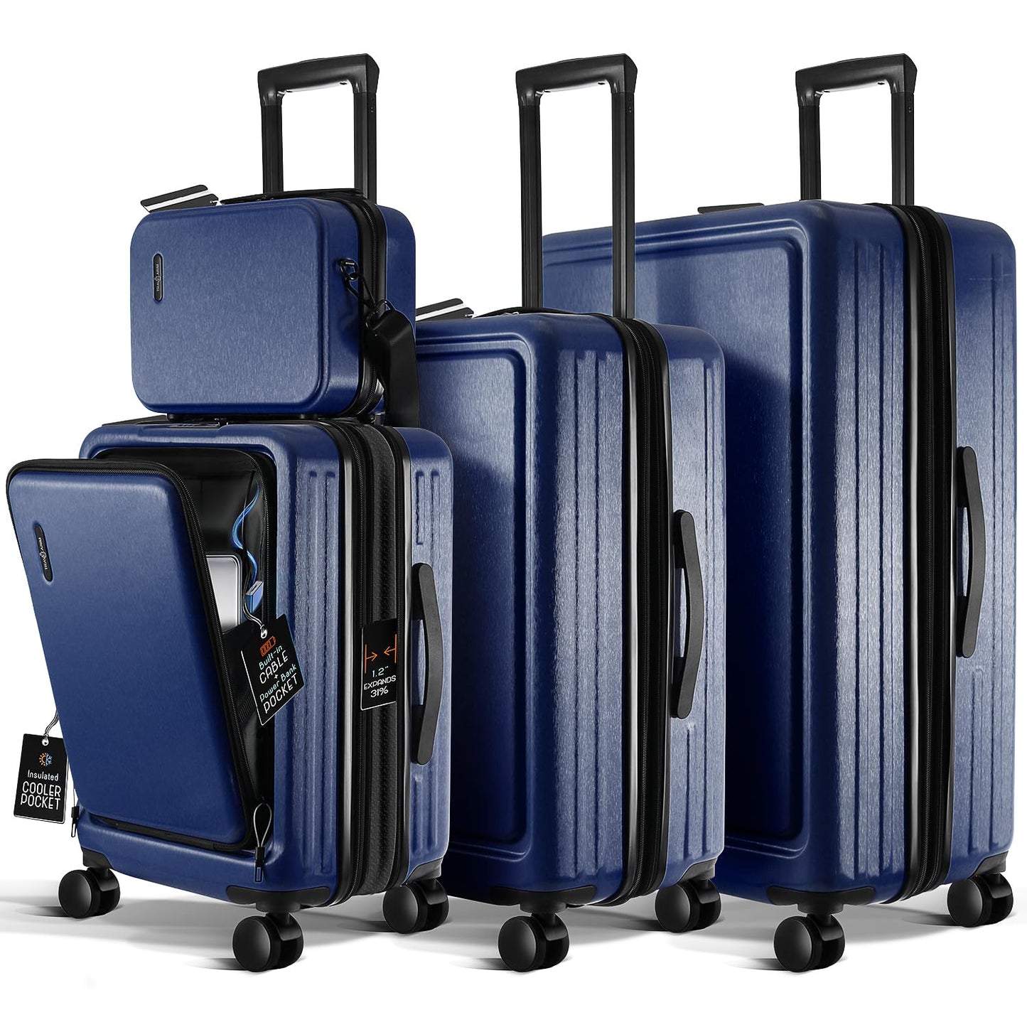 TRAVELARIM Navy Hardshell Luggage Sets 4 Piece, Durable Suitcase Set, Travel Luggage Set with Integrated TSA Lock, 360° Spinner Wheels, Expandable Medium and Large Checked Suitcase, 20/24/28 Inch