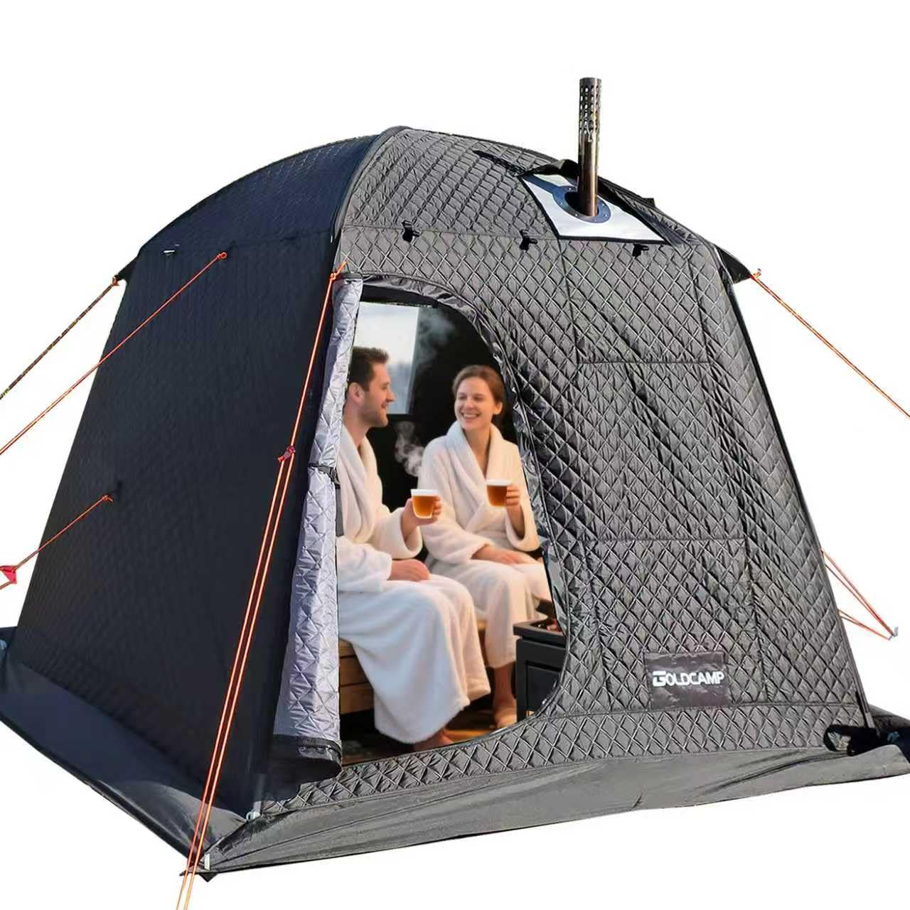 GOLDCAMP 3-4 Person Portable Steam Sauna Tent, Outdoor SPA Camping Detox Relaxation Quilted Box with Heat Retention Design, 86.6"X86.6"X75" Gray and Black with Carry Bag (NO Stove)