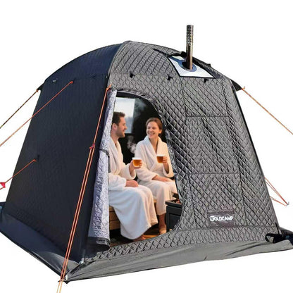 GOLDCAMP 3-4 Person Portable Steam Sauna Tent, Outdoor SPA Camping Detox Relaxation Quilted Box with Heat Retention Design, 86.6"X86.6"X75" Gray and Black with Carry Bag (NO Stove)
