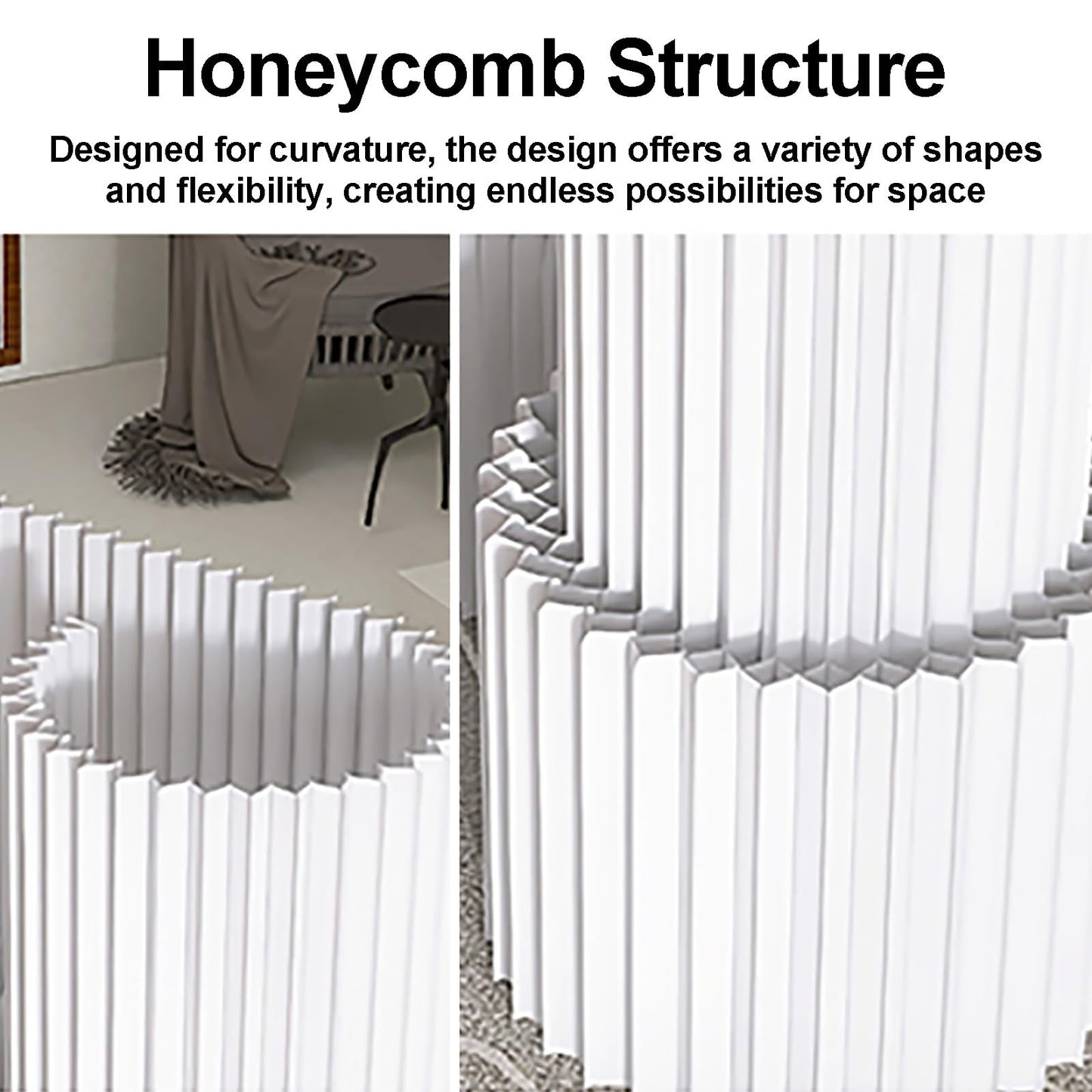 Adjustable Portable Room Divider Screen - Foldable Kraft Paper Partition in White, Multiple, H160xL300cm - Ideal for Privacy and Space Management