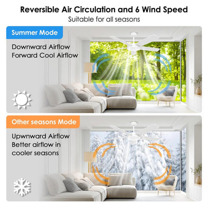 ropelux 52-Inch Ceiling Fans with Lights: Powerful Wind, Ultra-Quiet, High Bright&Screw-Free for Blade Installation, Dimmable, Forward&Reversible Fan with Remote APP Control for Bedroom/Living Room.