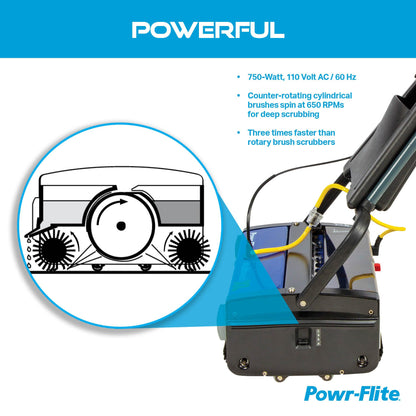 Powr-Flite Multiwash 18 inch Electric Floor Scrubber Machine with Brushes, Commercial Floor Scrubber for Carpet, Tile, VCT, Laminate, Grout, Sports Floor, Concrete and more, PFMW18