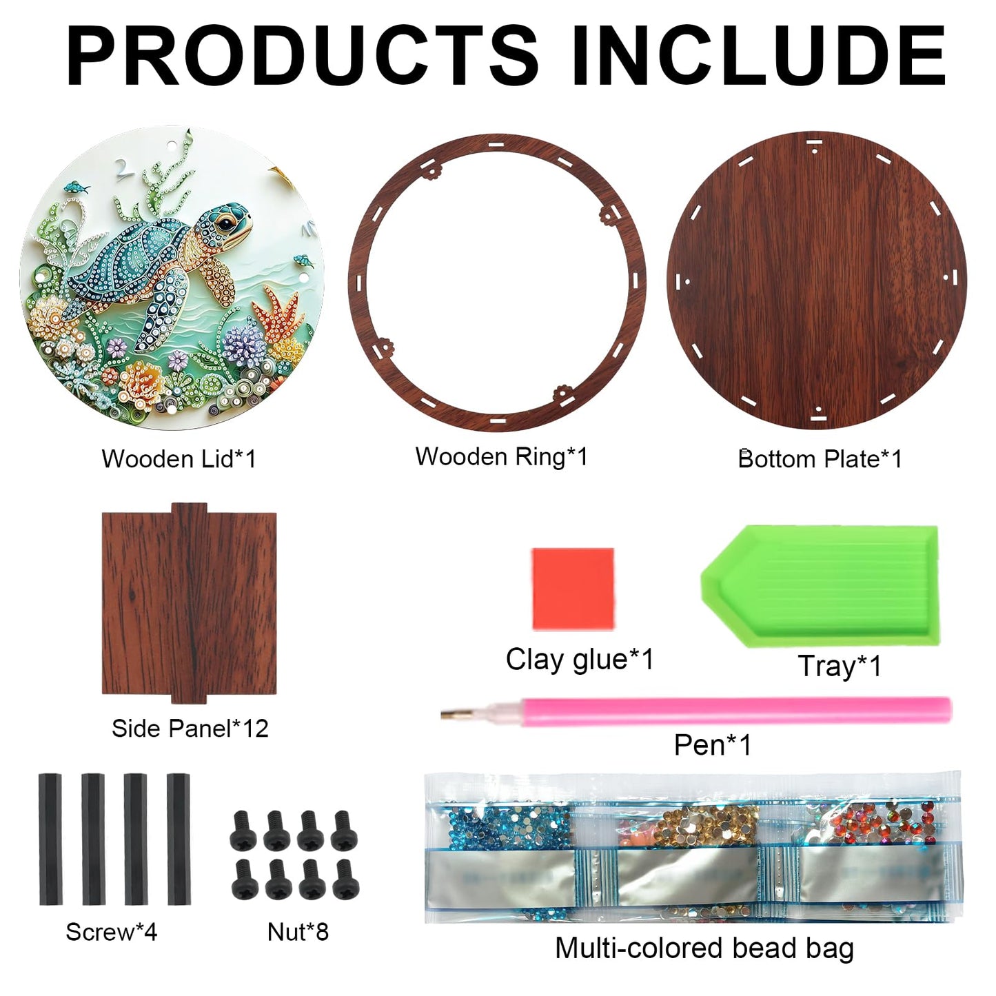 JZHYOAN Sea Turtle Diamond Art Snack Box with Lid for Home DIY Animal Diamond Painting Wooden Container Holder Gem Art Holder Box for Family Table Movie Snack Tray Organizer Storage Decor Craft
