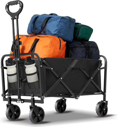 220 LBS Collapsible Folding Wagon Cart with Wheels, Capacity, Lightweight Portable Utility Cart with Flexible Handle