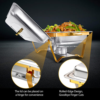 XYJBHB Chafing Dishes for Buffet, 9QT 8 Pack Chafing Dish Buffet Set, Stainless Steel Catering Warmer Server with 8 Full Size Pans for Home Party Wedding Buffets, Gold