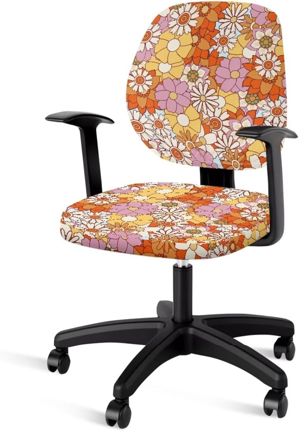 Cadowhimsy 2 Hippie Daisy Flower Print Office Chair Slipcover Piece Desk Chair Cover Removable Computer Chair