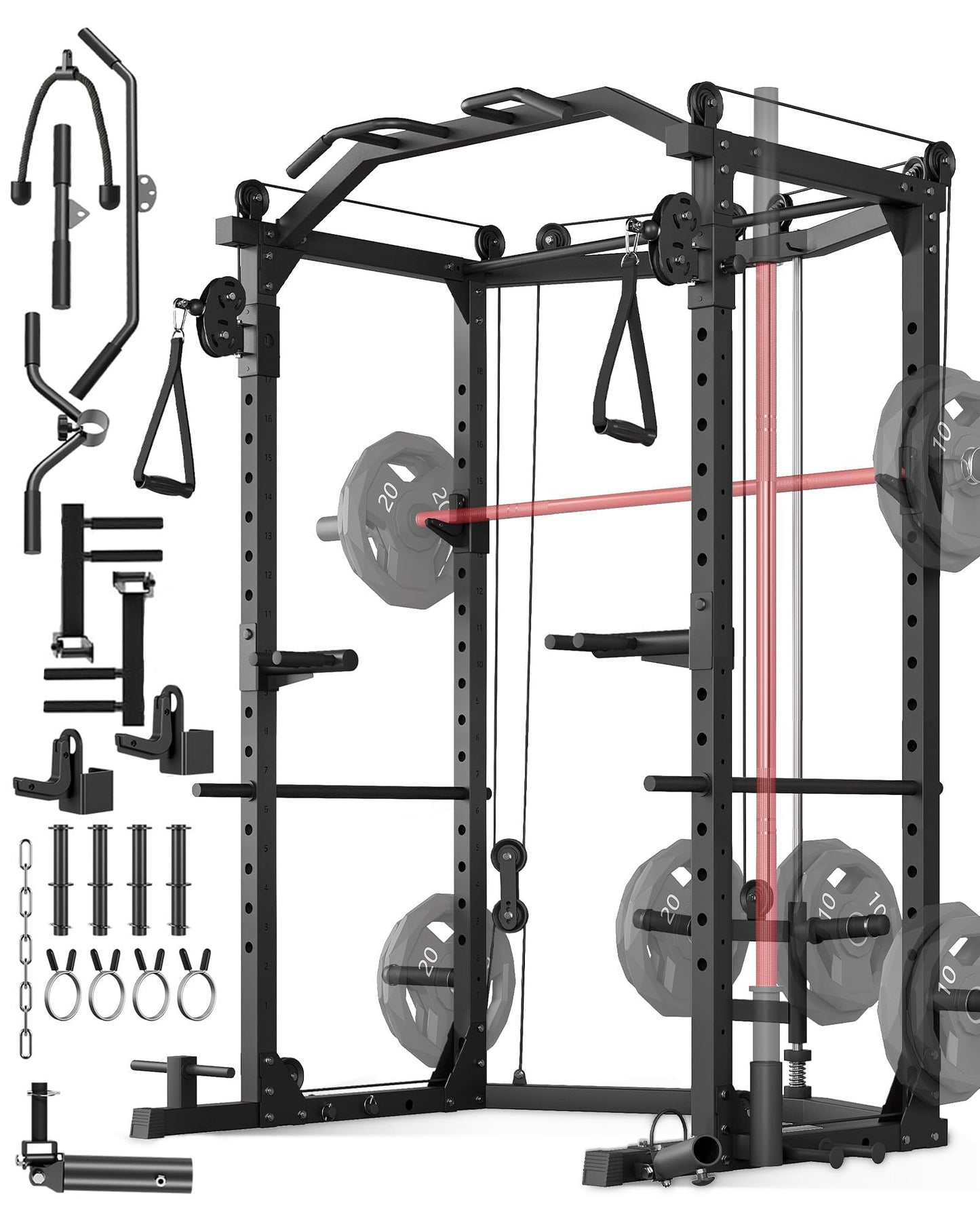 GarveeLife Power Cage, Multi-Functional Power Racks for Home Gym with Cable Crossover System, 1600 LBS Weight Capacity Fitness Squat Rack for Strength Workout with Training Attachment, Black