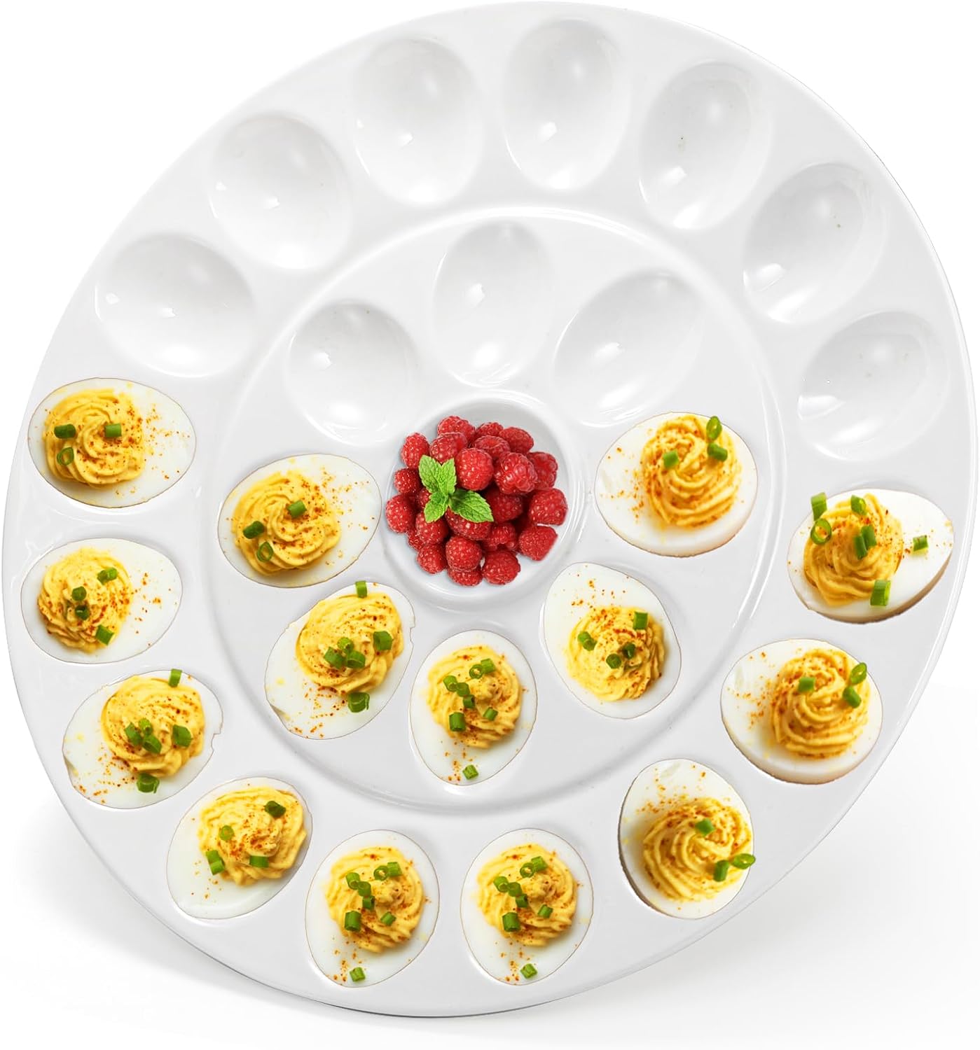12.6 Inches 25 Foraineam Porcelain Deviled Egg Tray/Platter, White Egg Dish with Compartments
