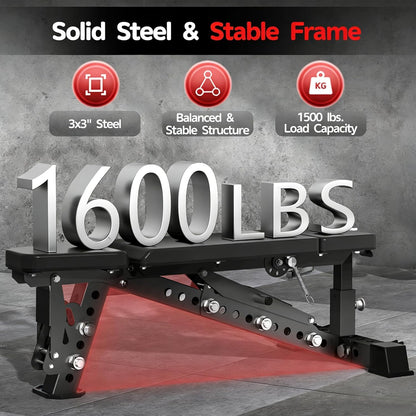 JEEKEE Adjustable Weight Bench, 1600LB Capacity Commercial 3x3 Steel Bench, 40" Extra Long Backrest for Tall Users 6’5”, Incline Decline Flat Bench with Headrest Adjustment for Home Gym