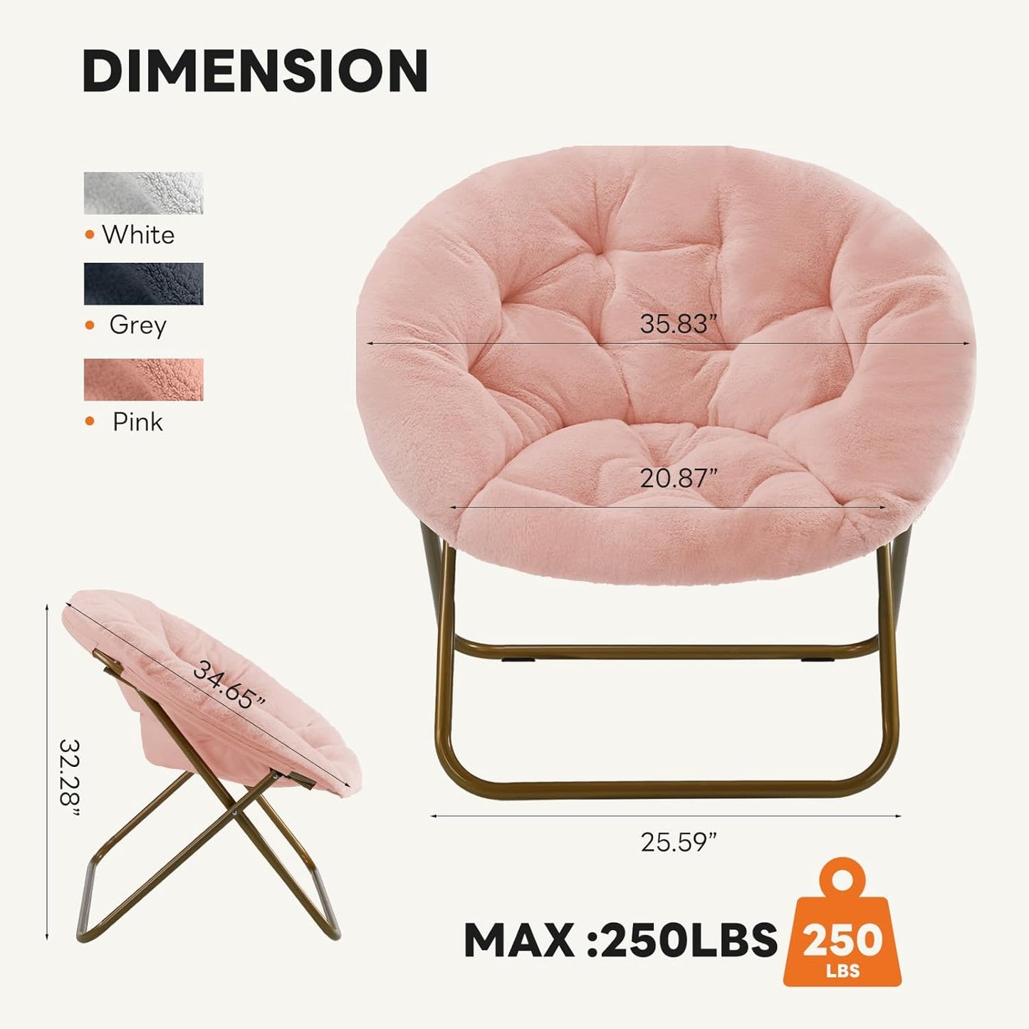 Cozy Sweetcrispy Saucer Chairs, Comfy Folding Faux Fur Living Room Reading Lounge Chair with Soft Thick Padded Seat