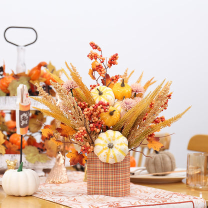 SY Super Bang Fall Decor, 12" Artificial Yellow/White Pumpkin Berry Maple Tree Table Decorations, for Autumn Halloween Thanksgiving Home Farmhouse Harvest Holiday Party Centerpieces Decor.