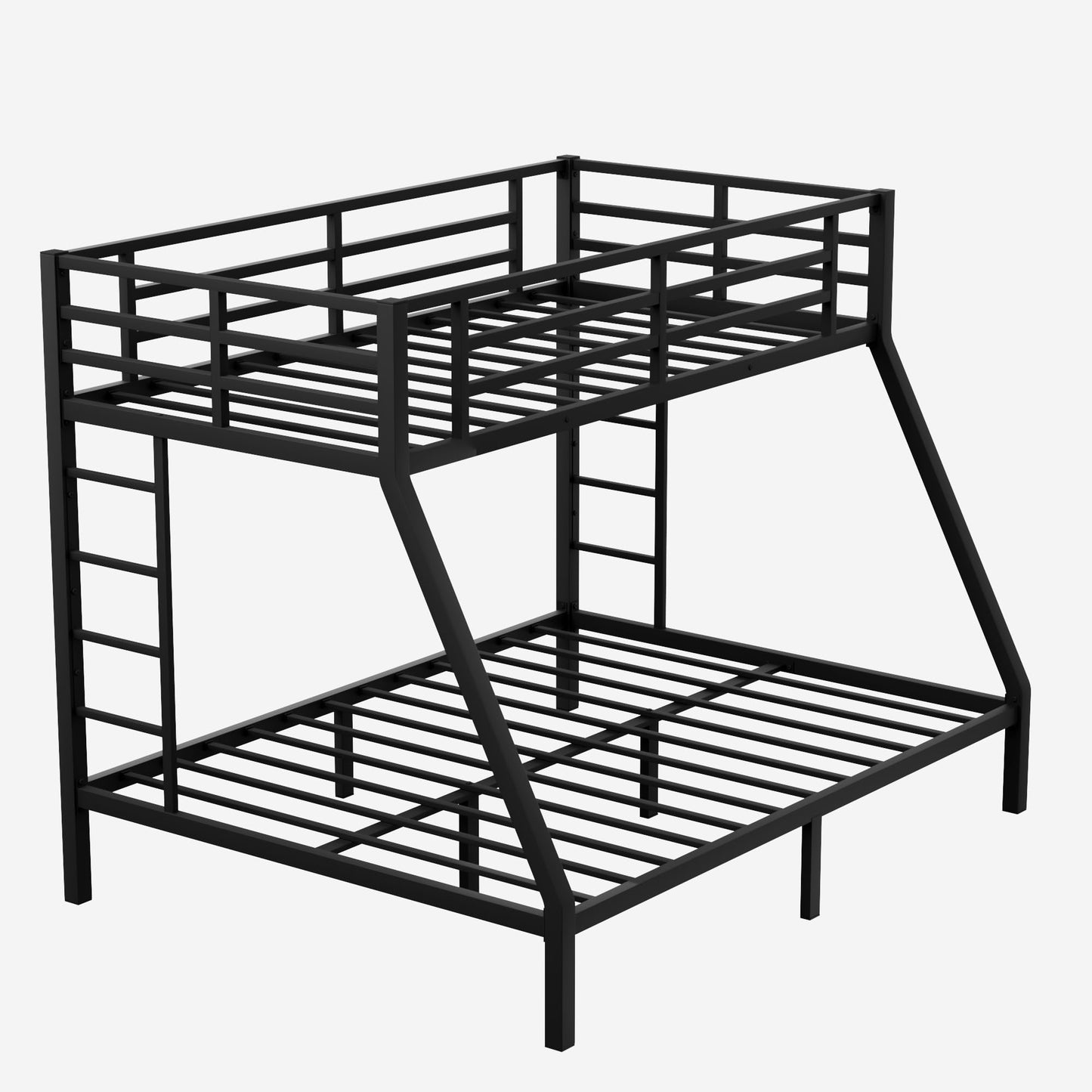 Bellemave Metal Bunk Bed Twin XL Over Queen, Heavy Duty Bed Frame with Guardrails & 2 Side Ladders, Noise Free Sturdy Twin Over Queen Bunk Beds for Adults & Kids, Black