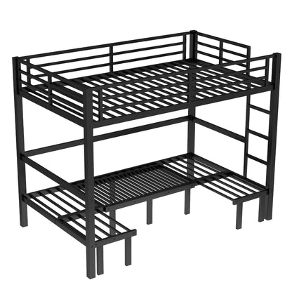 Bellemave Twin XL Over Twin XL Futon bunk Bed, Lower bunk can be Pulled Out in Three Sections, Loft Bed with Sofa for Teens, Adults, Bedroom, Black(Excluding Cushions and mattresses)