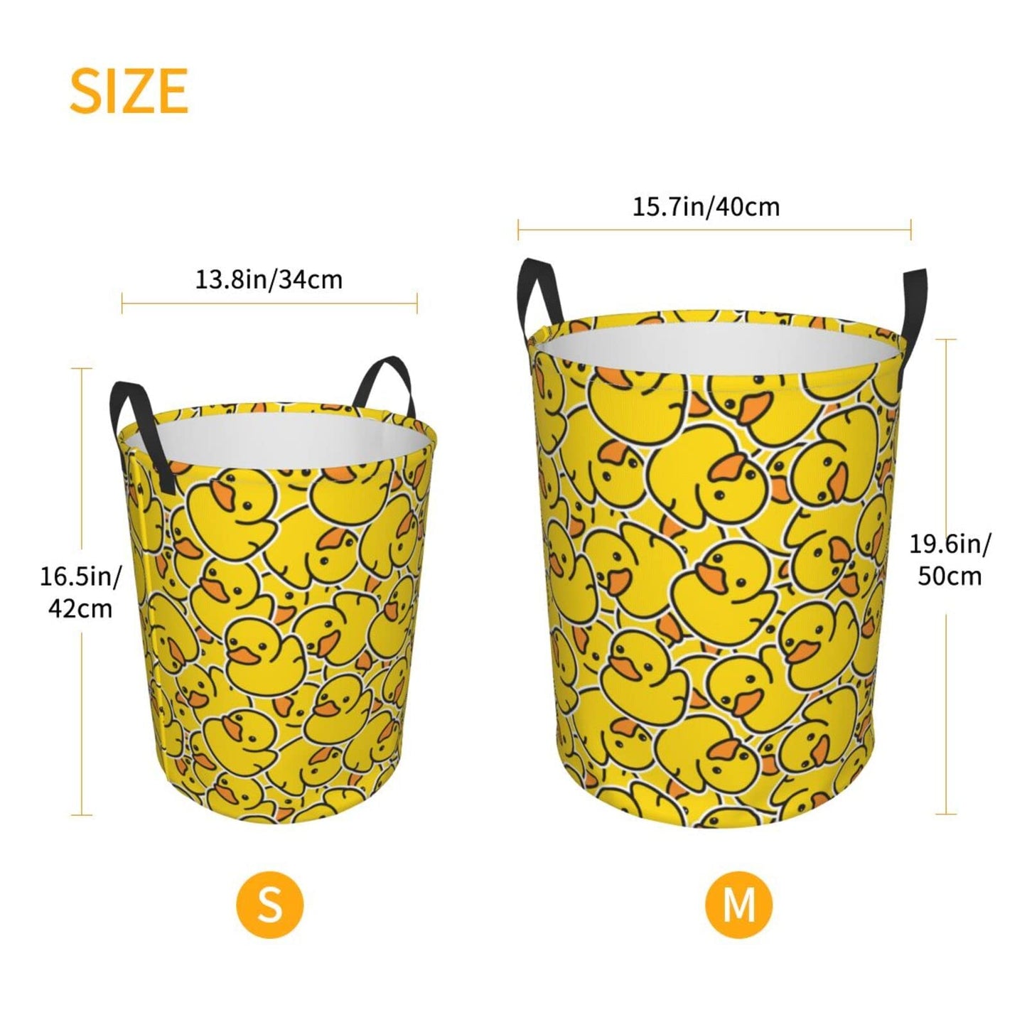 Gbuzozie 38L Round Laundry Hamper Cute Rubber Ducky Storage Basket Waterproof Coating Yellow Cartoon Ducks Organizer Bin For Nursery Clothes Toys
