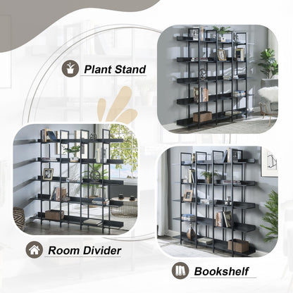 KCSWKJ 5 Tier Bookcase Home Office Open Bookshelf, Vintage Industrial Style Shelf with Metal Frame, MDF Board