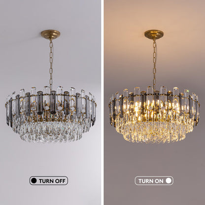 7PM Gold Crystal Chandeliers, 24-inch 4-Tier Modern Crystal Chandelier for Dining Room, Luxury Crystal Pendant Light Ceiling Light Fixture for Living Room Kitchen Island Bedroom Entryway, Brass Finish