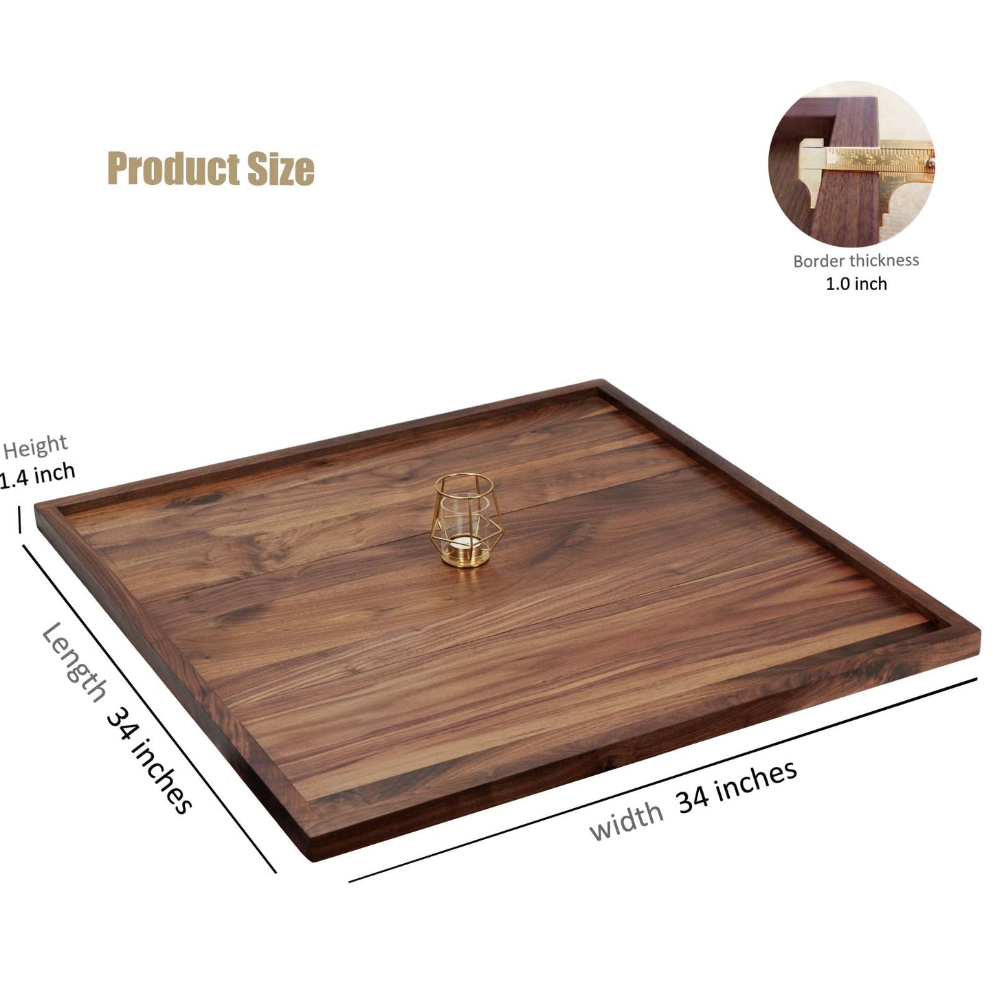 MAGIGO 34 x 34 Inches Extra Large Square Black Walnut Wood Ottoman Tray, Serve Tea, Coffee Classic 2.8 Feet Wooden Decorative Serving Tray