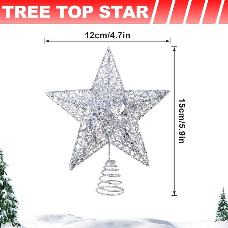 6 Inch Mini Silver Christmas Tree Star Christmas Tree Topper Small Star for Christmas Tree Metal Glitter Xmas Tree Topper for 3 4 ft Tree Pencil Christmas Trees Decorations