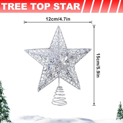 6 Inch Mini Silver Christmas Tree Star Christmas Tree Topper Small Star for Christmas Tree Metal Glitter Xmas Tree Topper for 3 4 ft Tree Pencil Christmas Trees Decorations