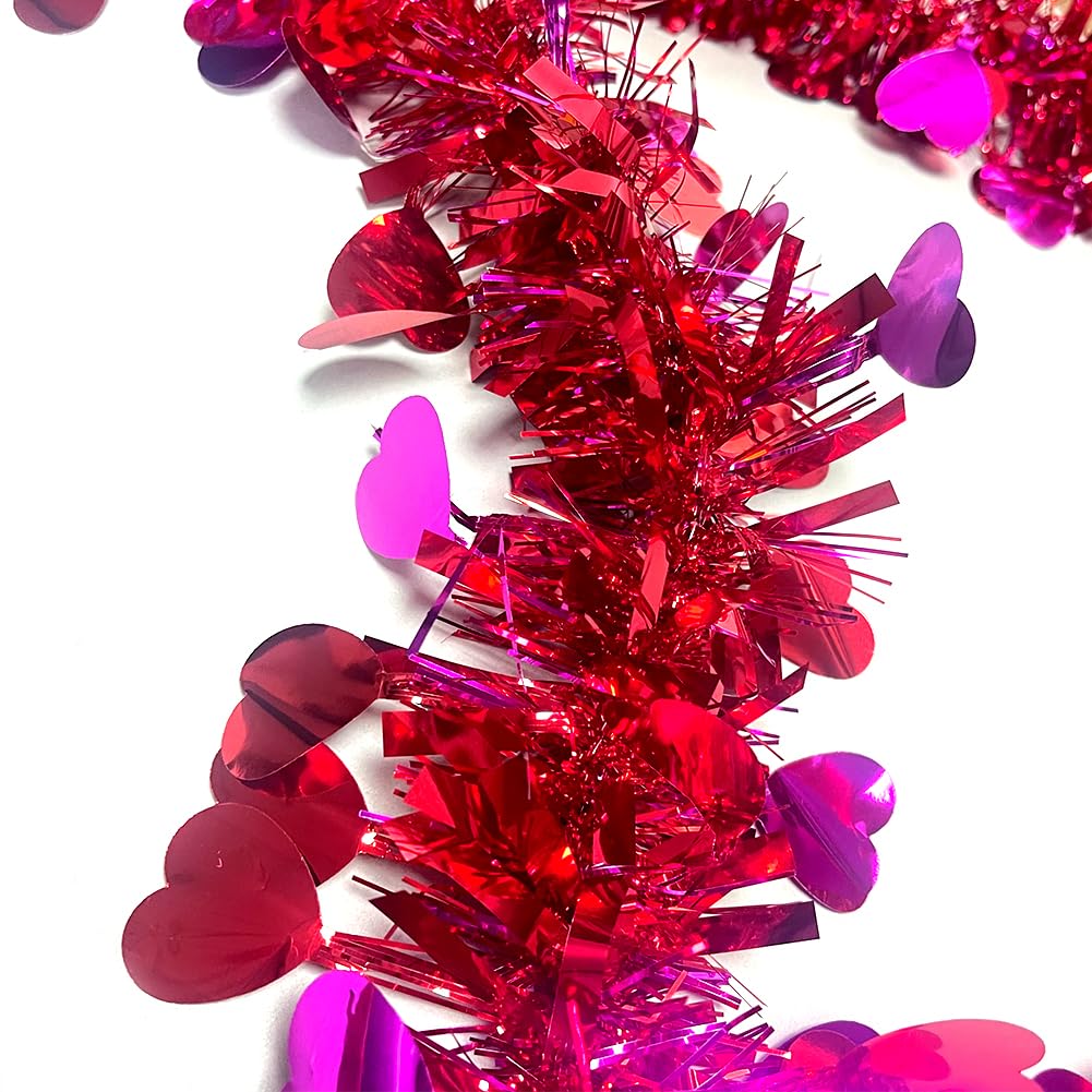 Valentines Tinsel Garland - 33 Ft Rose Red Metallic Heart Shape Valentine's Day Garland Atmosphere Setup for The Confession Scene Tinsel Hanging Twist Hanging Decorations for Party Holiday Supplies