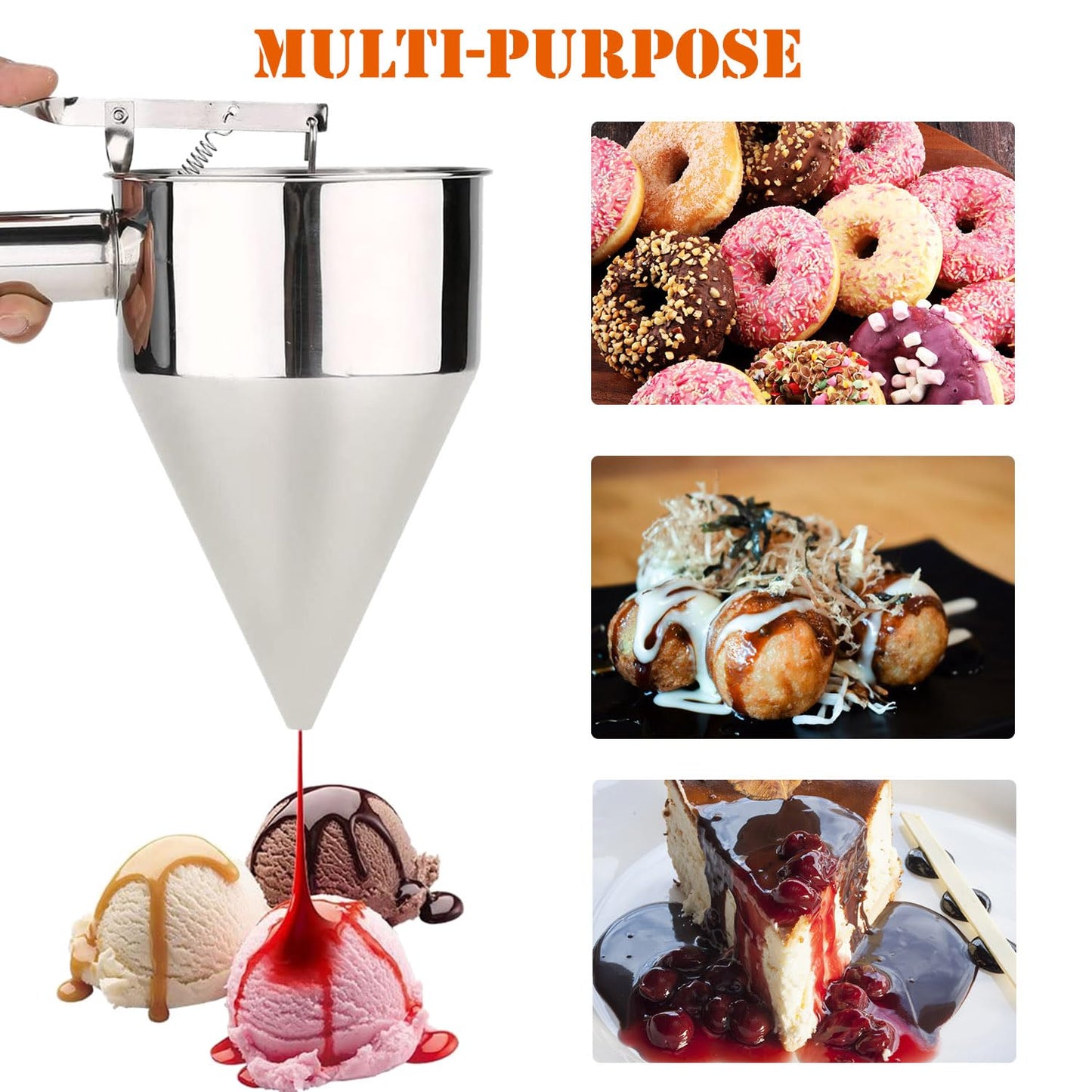 20oz Stainless Steel Pancake Batter Dispenser, Funnel Cake Dispenser with Squeeze Handle and Bracket, Pancake Dispenser for Pancakes, Cupcakes, Takoyaki and Baked Goods (20 oz)