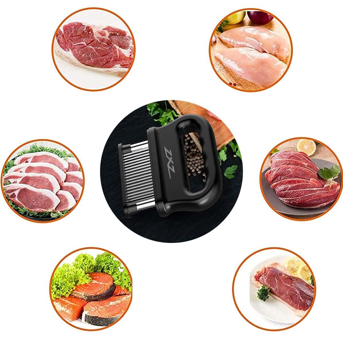 ZXZ Meat Tenderizer, 48 Stainless Steel Sharp Needle Blade, Heavy Duty Cooking Tool for Tenderizing Beef, Turkey, Chicken, Steak, Veal, Pork, Fish.