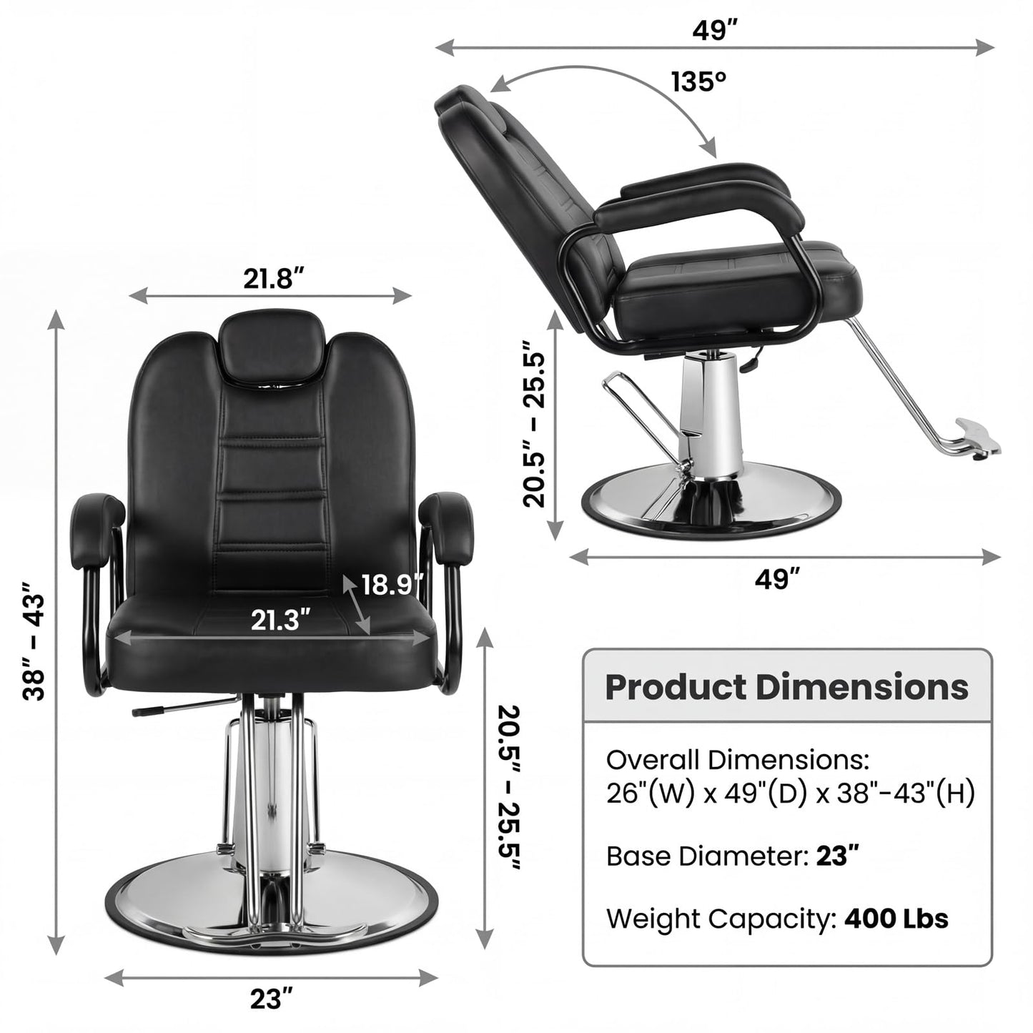 Artist hand Barbers Chairs, Heavy Duty Hydraulic Reclining Salon Chair Spa Furniture Reclining Extra Wider Seat Beauty Hair Salon Equipment(Black)