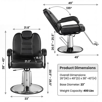 Artist hand Barbers Chairs, Heavy Duty Hydraulic Reclining Salon Chair Spa Furniture Reclining Extra Wider Seat Beauty Hair Salon Equipment(Black)