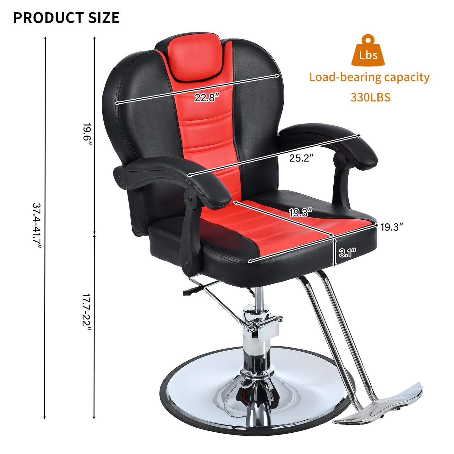 Classic Reclining Barber Salon Chair, for Hair Stylist with Heavy Duty Hydraulic Pump, 360° Rotation, Tattoo Shampoo Beauty Equipment, Red+Black