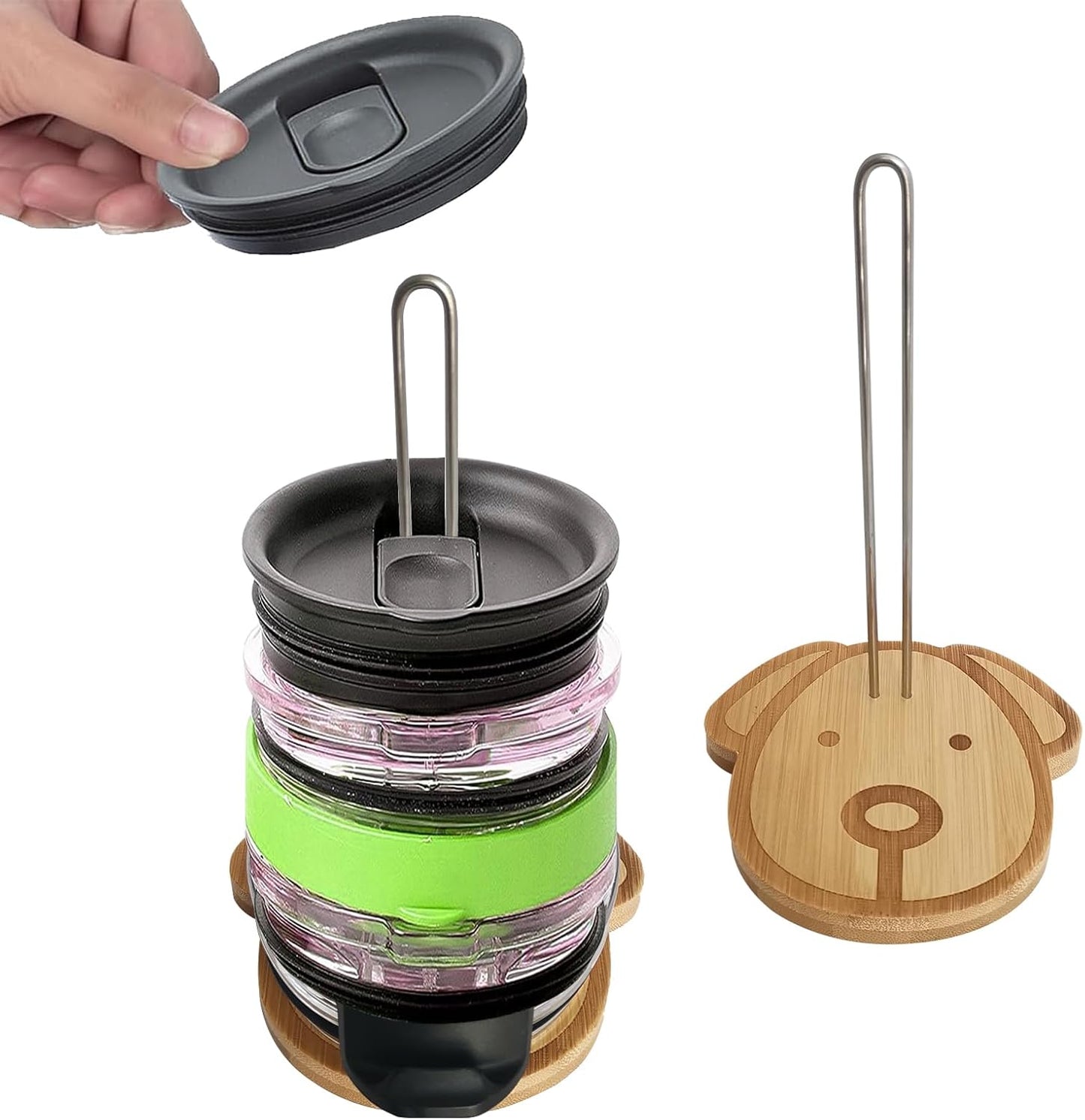 2 Packs Revolutionary Tumbler Lid Organizer - Detachable Bamboo Cup Lid Organizer for 10 Lids, Keep Kitchen Clutter-Free