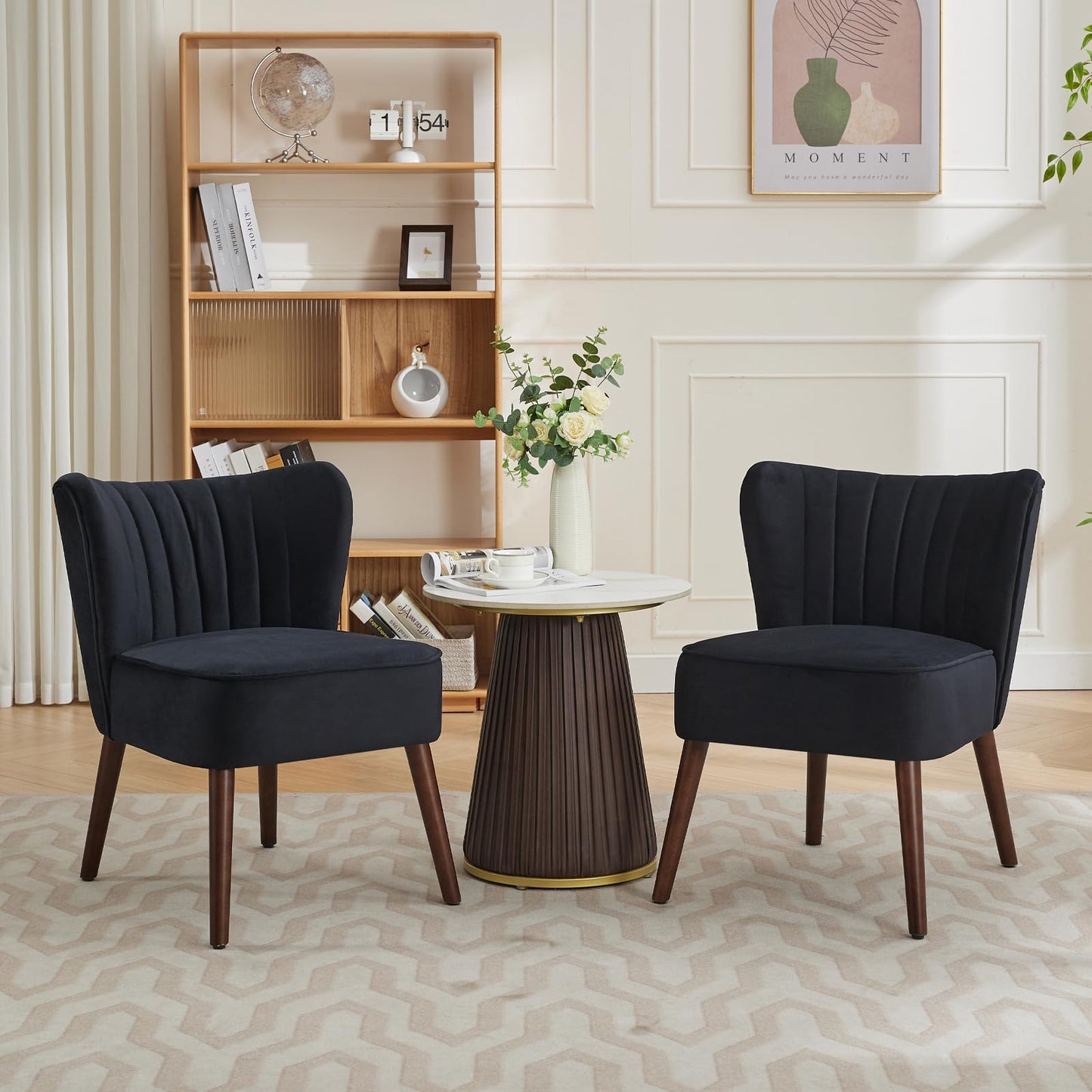 GarveeHome Modern Living Room Chair Set of 2, Mid-Century Accent Chair, Soft Velvet Upholstered Chair with Adjustable Feet, Accent Chair Side Chair Lounge Chair for Bedroom Kitchen Dining Room, Black