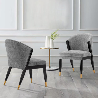 Manhattan Comfort Ola Modern Boucle Dining Chairs with High Density Foam Padding, Unique Wood Frame with Metal Gold Tips, Fully Assembled Kitchen Armchairs, Set of 2, Grey