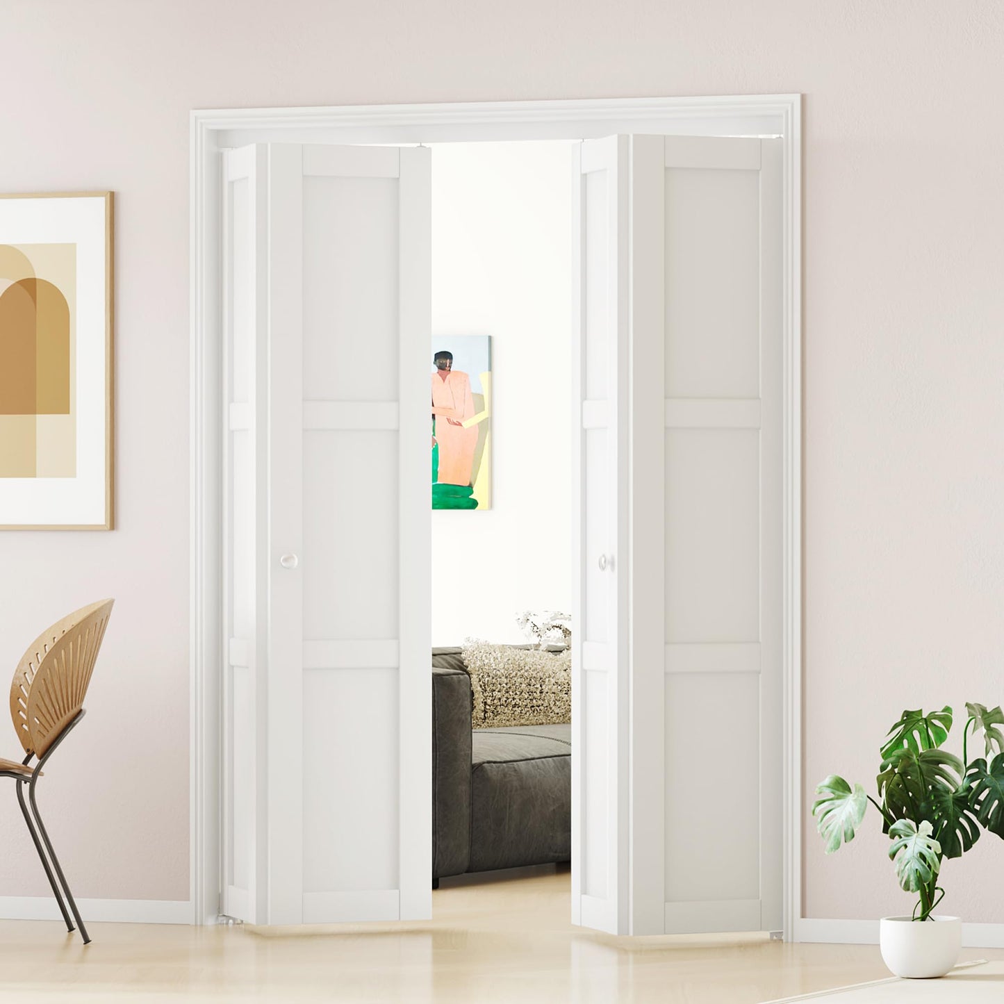 ARKHJEM Bifold Closet Door for 60" x 80" Opening, 3 Lite Closet Folding Door with Concealed Hardware Kit, MDF, Pre-Assembled, White Interior Doors