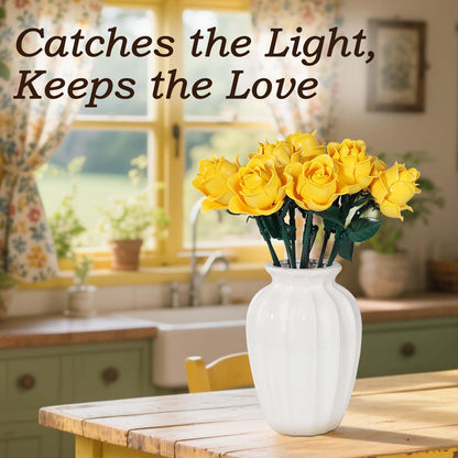HAYXUN 12 Yellow Roses Building Block Bouquet Set, 585 Pieces Artificial Botanical Kit, Unique for Mom & Grandma, Everlasting Floral Home Decor