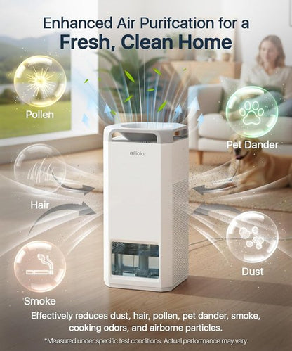 Afloia Humidifier - 2-in-1 Mist-Free Evaporative Humidifier & Air Purifier | 5L Top Fill Tank, Humidity Sensor, 24H Timer