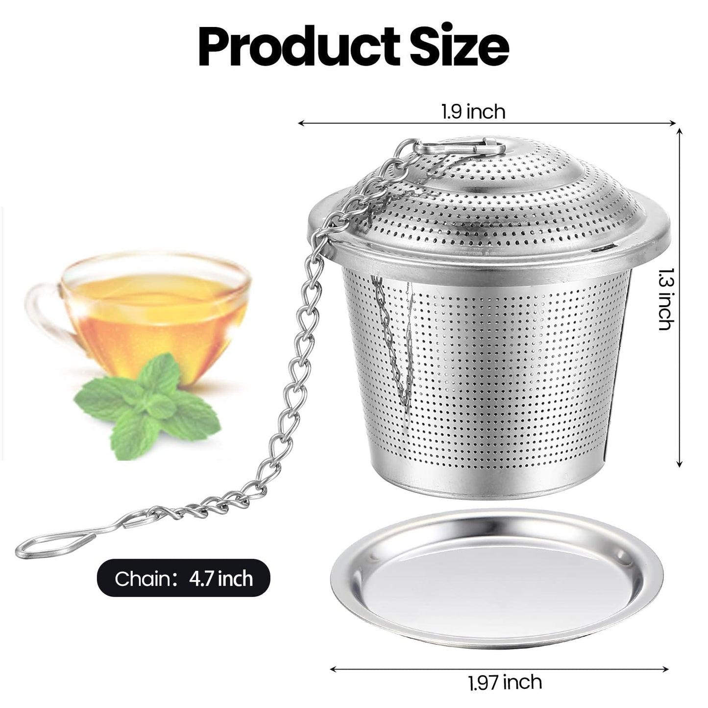 Zopeal 9 Pcs Tea Infuser Stainless Steel Strainer with Extended Chain Hook and Saucer Loose Leaf Steeper Fine Mesh Ball Tea Filter for Brew Spices Seasonings Fits Cup Mug Bottle (Medium)
