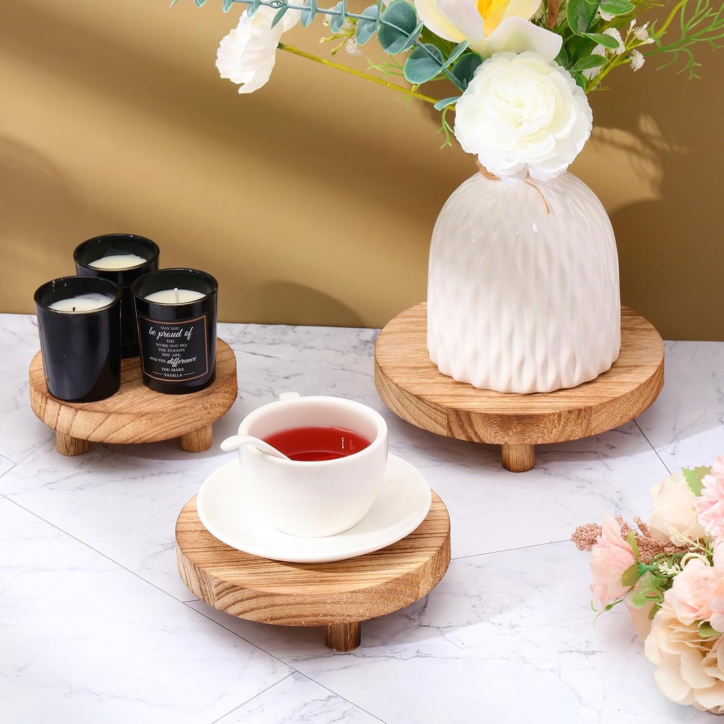 4 5/6/7/8 Inch(Light Geetery Pcs Wooden Risers for Display Wood Pedestal Stand Mini Tray Stand Round Wooden Pedestal