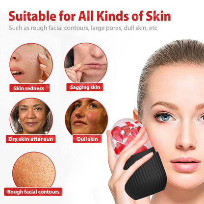 XHJRI Ice Cube Roller Massager for Face, Eyes and Neck Naturally Conditioning and Skin Care,De-Puff Eye Bags,Reduce Migraine Pain,Reusable Massage Silicone Ice Mold (Pink)